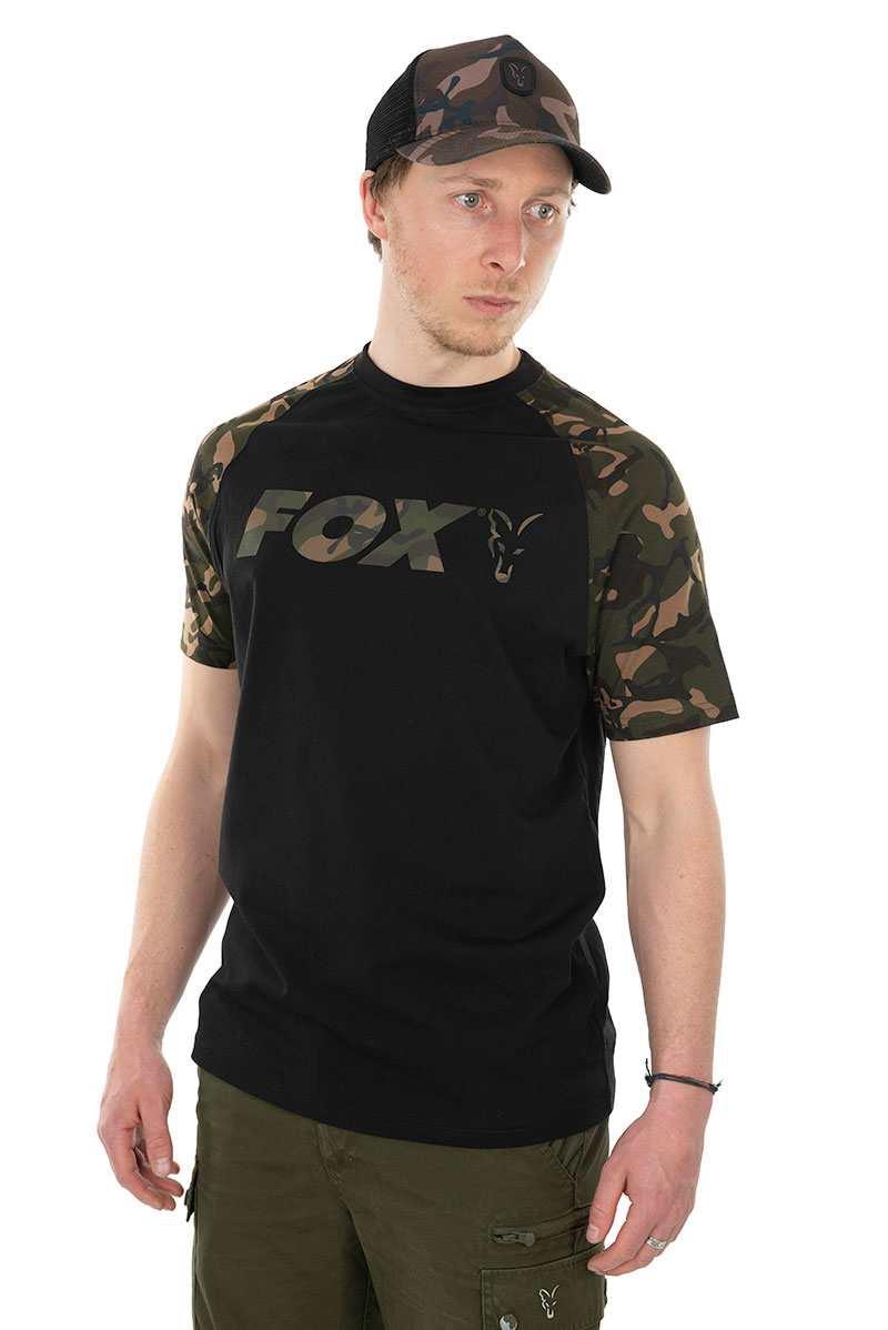 Fox Raglan Khaki Front Carp Fishing Clothing *NEW* Camo Short Sleeve T-Shirt 