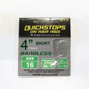 Korum Quickstops On Hair Rigs 4" Size 16 Barbless