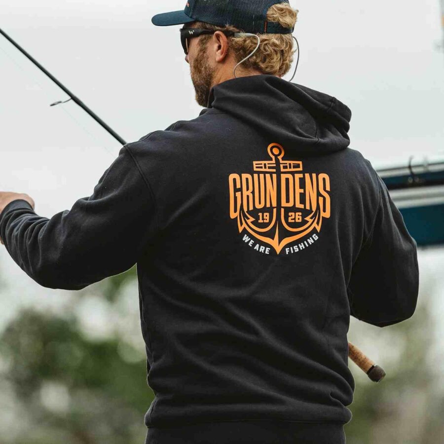 Grundens Displacement DWR Hoodie Logo Anchor - Black - Image 5